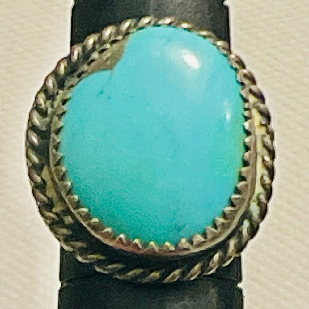 Vtg Native American NAVAJO Sterling Silver Turquoise Ring Sz 5.25-5.5”